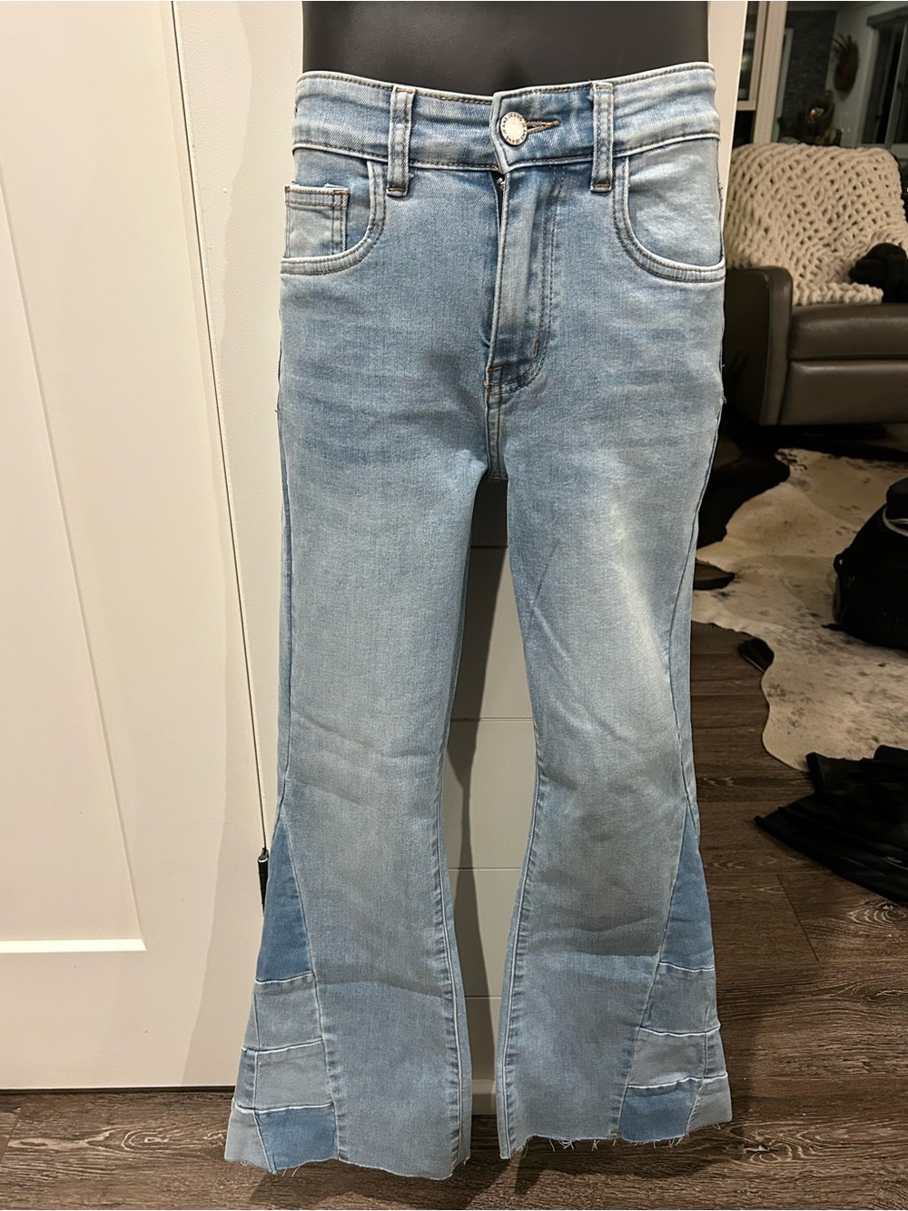 Coco + Carmen Light Blue Flare Jeans with Panel Hem